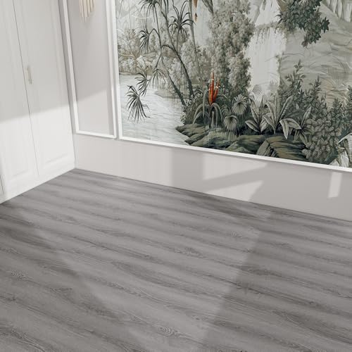 Wood Grain Peel and Stick Floor Tiles, 11.8" W × 394" L, Soft Gray - color: Ashline Rustic, size: 394"*11.8"
