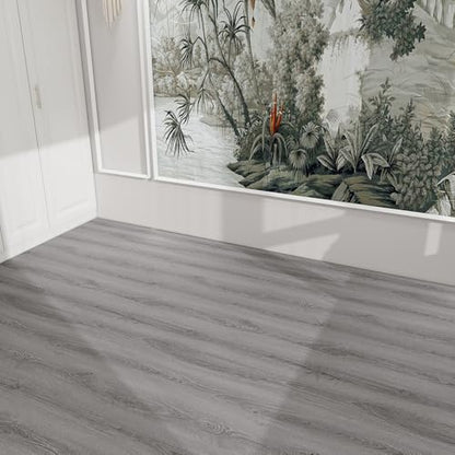 Wood Grain Peel and Stick Floor Tiles, 11.8" W × 394" L, Soft Gray - color: Ashline Rustic, size: 394"*11.8"