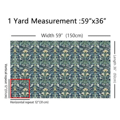 Girls Garden Black Green Flowers Floral Fabric by The Yard 3 Yards - color: Black Green, size: 3 Yards