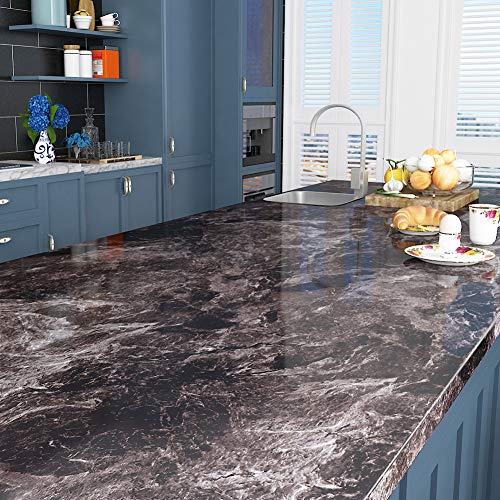 Livelynine 36 Inch Kitchen Countertop Contact Paper Waterproof Dark Marble Contact Paper for Countertops Peel and Stick Wallpaper Bathroom Counter Top Vinyl Wrap Laminate Desk Table Cover Removable - color: Dark marble, size: 36" x 197"