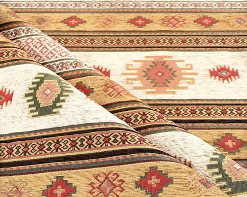 Kilim Pattern Upholstery Fabric Kilim Bohemian Boho Tapestry Tribal Southwestern Turkish Moroccan Mexican Ethnic Fabric by The Yard (1 Yard (55" x 36")) - size: 1 Yard (55" x 36")
