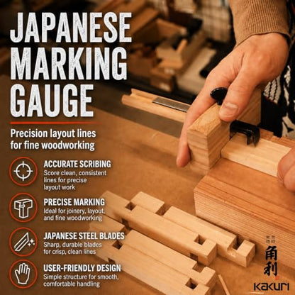 KAKURI Wood Marking Gauge Double Blade 3.5", KEBIKI Japanese Scribe Tool