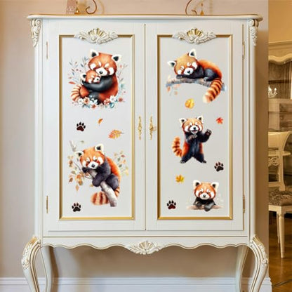 Peacoblue Red Pandas, Flowers Rub On Transfers for Furniture Craft 6"x12" - style: Red Pandas with Flowers