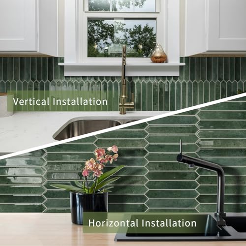 10 Sheets Long Hexagon Tile Peel and Stick Backsplash - color: Green