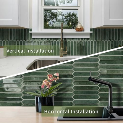 10 Sheets Long Hexagon Tile Peel and Stick Backsplash - color: Green