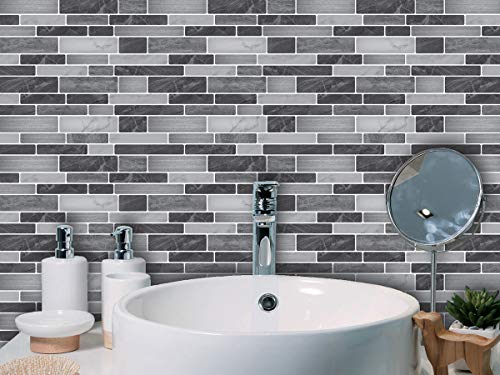 Art3d 10-Pack Marble Wall Tile Peel and Stick Backsplash, 12 x 12 in, Grey - color: Grey-white