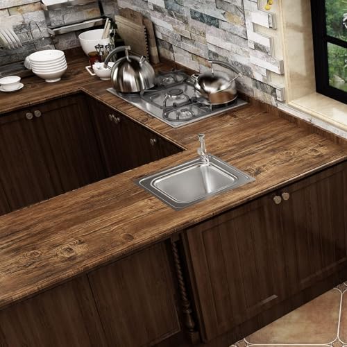 FunStick 15.8" x 240" Brown Wood Contact Paper Thick Birch Wood Wallpaper Peel and Stick Wood Grain Contact Paper Self Adhesive Removable Wood Wall Paper Roll for Countertops Cabinets Furniture Desk - color: Brown, size: 15.8" x 240"