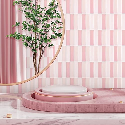 Peel and Stick Tile，New Upgrade Thicker Design Self Adhesive 12" x 12" Large Premium Peel and Stick Backsplash for Kitchen,Bathroom, Living Room, RV Etc（10-Sheet）. - color: Pretty Pink