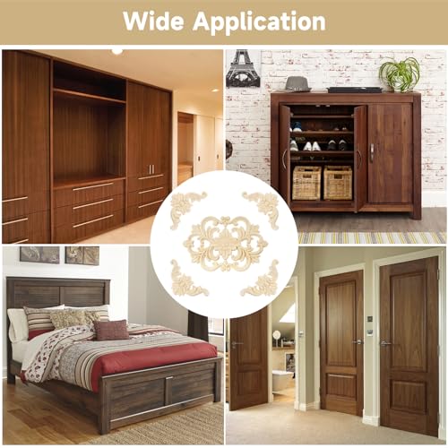 20Pcs Wood Carved Onlays, Unpainted Furniture Cabinet Door Decor Ornaments