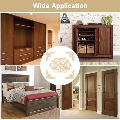 20Pcs Wood Carved Onlays, Unpainted Furniture Cabinet Door Decor Ornaments