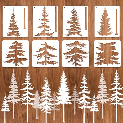 8pcs Large Pine Tree Stencils 32.5'' - 34'' Tree Wall Stencils - style: Large Pine Tree