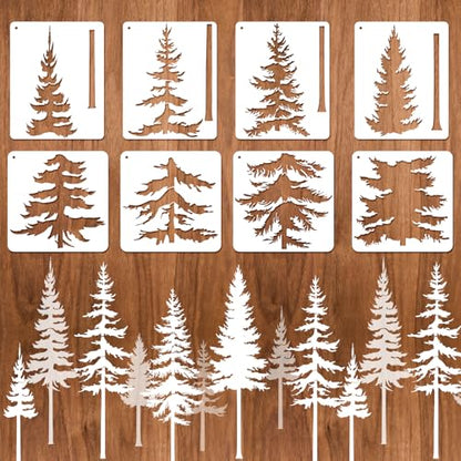 8pcs Large Pine Tree Stencils 32.5'' - 34'' Tree Wall Stencils - style: Large Pine Tree