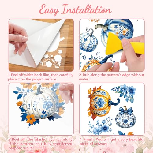 Peacoblue Blue Pumpkin Rub On Transfers for Furniture Craft 6"x12" - style: Blue-Patterned Pumpkin