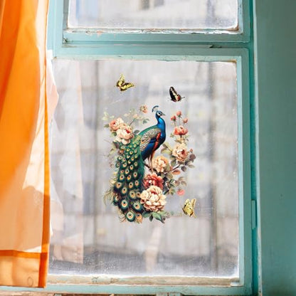 GLOBLELAND 3 Sheets Flower Peacock Furniture Transfer 6x12inch Butterfly Vase Rub on Transfer Self-Adhesive Wall Art Decals for Bedroom Living Room Desk Table Decoration - style: Peacock and Flower