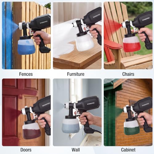 WORKPRO Paint Sprayer, 800W HVLP Spray Gun with 4 Nozzles & 3 Patterns