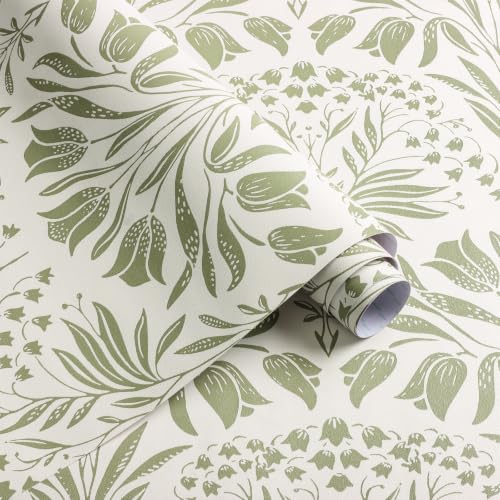Green Tulip Floral Peel and Stick Wallpaper Retro Green Contact Paper - color: Green, size: 17.3" x 118"