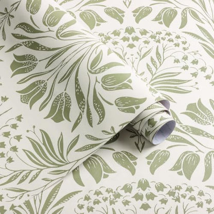 Green Tulip Floral Peel and Stick Wallpaper Retro Green Contact Paper - color: Green, size: 17.3" x 118"