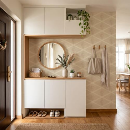 Chunlei Peel and Stick Wallpaper, Beige Diamond Lattice Geometric Pattern, 236in x 17.7in, Waterproof Vinyl, Removable Reusable, Eco-Friendly, for Bedroom Living Room Rental Apartment - color: Beige05, size: 17.7" x 236.2"
