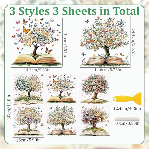WANDIC 3 Sheets Rub on Transfer Stickers, Tree of Life Pattern Furniture Transfers Book Tree Butterfly Transfers Decal for Photo Albums Scrapbooking,15 * 30cm - color: Tree