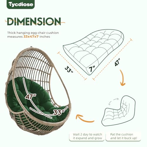 Egg Chair Cushion Replacement, Waterproof Outdoor Hanging Egg Chair Cushion Hammock Swing Chairs Cushions Pads, U-Shaped Thickened Cushions for Hanging Eggs Chairs, 47x33x7 Inches (Green) - color: Green