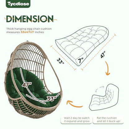 Egg Chair Cushion Replacement, Waterproof Outdoor Hanging Egg Chair Cushion Hammock Swing Chairs Cushions Pads, U-Shaped Thickened Cushions for Hanging Eggs Chairs, 47x33x7 Inches (Green) - color: Green