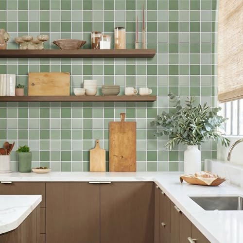 Commomy Matte 3D Peel and Stick Backsplash,Sage Green,10 Pcs 11.8"x11.8" - color: Gradient Sage Green
