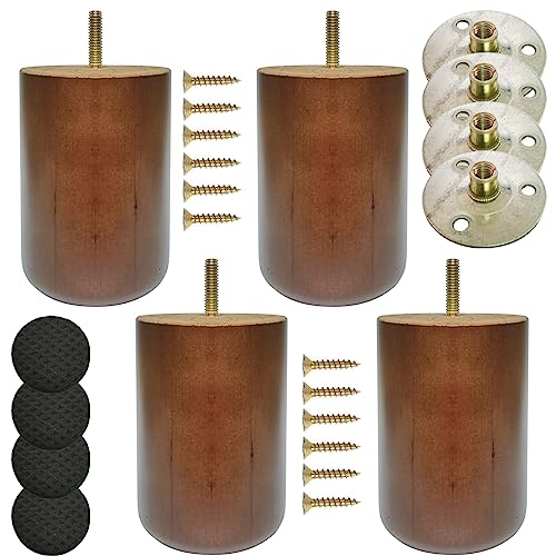 4.7 Inch Wooden Sofa Legs - Solid Wood Furniture Replacement for Cabinet, Desk, Bookcase - DIY Set of 4 With Mounting Plate & Screws - size: 4.7 inch Oak