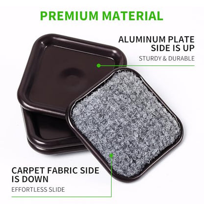2 1/2" Square Carpet Bottom Furniture Caster Cups, Furniture Pads, 12 Pack - size: 2-1/2 Inch, 12 Pack