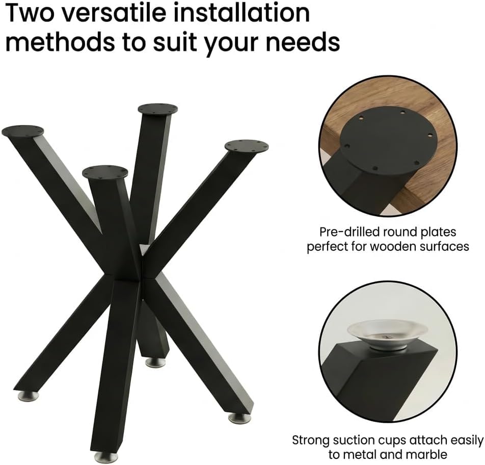 28" Metal Table Base with Suction Cups, Fits Glass Marble Wood - color: Metal Black