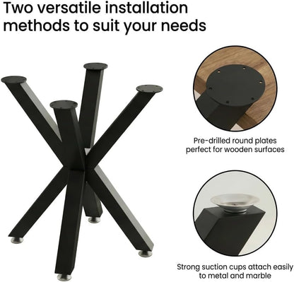 28" Metal Table Base with Suction Cups, Fits Glass Marble Wood - color: Metal Black