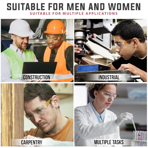 BISON LIFE Clear/Orange Safety Glasses for Men & Women, ANSI Z87.1, 6 Pack - color: Clear/Orange