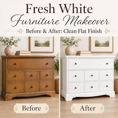 YKF Milk-Style Cabinet & Furniture Paint, White Flat Finish, 34 fl oz, Water-Based Paint for Prepared Wood Cabinet Doors, Drawer Fronts, Tables, Chairs and Shelves