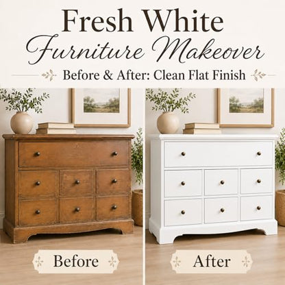YKF Milk-Style Cabinet & Furniture Paint, White Flat Finish, 34 fl oz, Water-Based Paint for Prepared Wood Cabinet Doors, Drawer Fronts, Tables, Chairs and Shelves