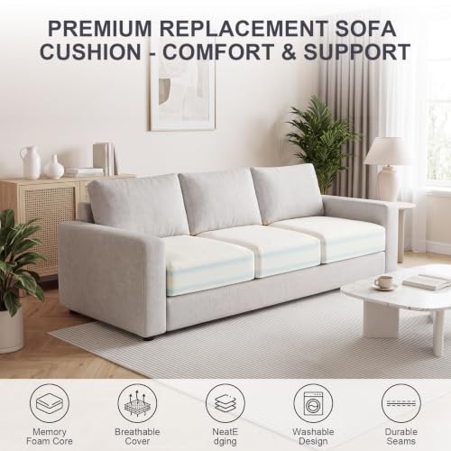 6" Couch Cushion Insert, 4-Layer Memory Foam Sofa Replacement Pad - color: White, size: 22" x 22" x 6"