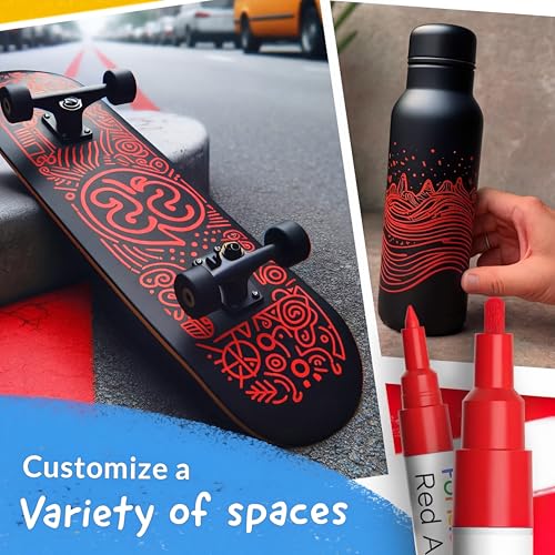 5 Red Paint Pens - Permanent Marker for Rock Painting, Wood, Tire - color: Red