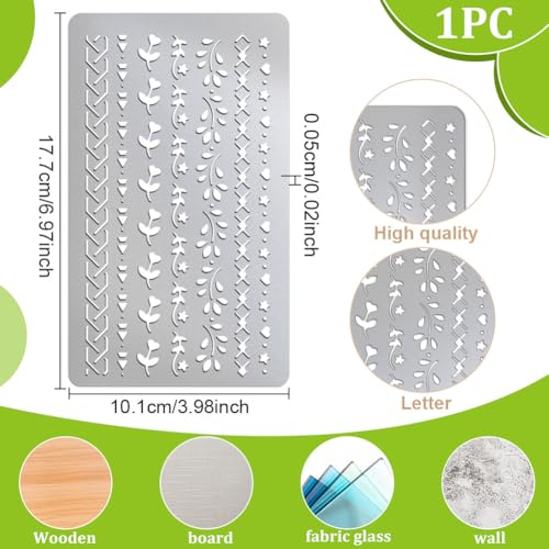 UNICRAFTALE Metal Stencil for Craft Wood Burning Long Border Stencil Stainless Steel Reusable Template for Journaling Engraving Drawing Scrapbooking Painting on Wood Paper Fabric - style: Long Border