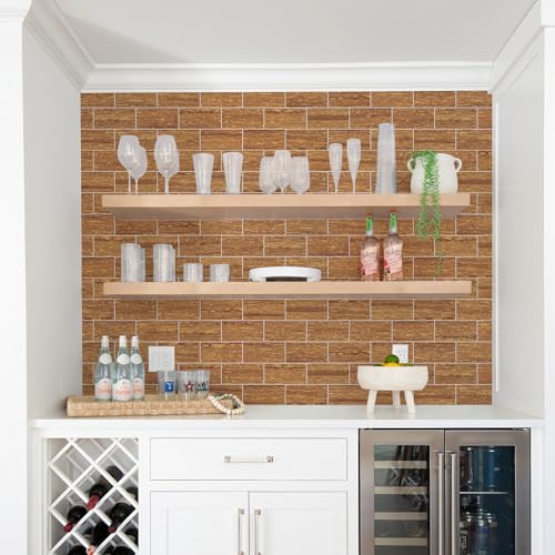 Vamos Tile 100 Pieces Peel and Stick Backsplash Tile, 3" x 6" Subway Tile - color: Red Travertine