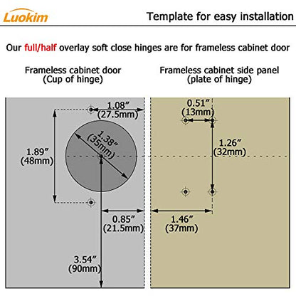 40Pcs Frameless Soft Close Half Overlay Cabinet Hinges - color: Half Overlay, size: 20 Pairs