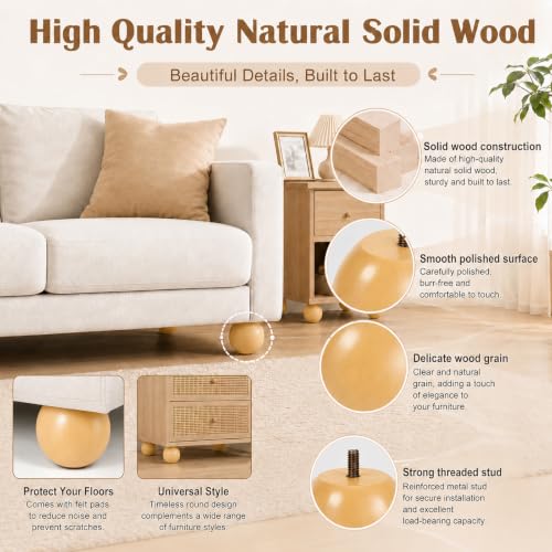 4 Inch Wooden Sofa Legs Set of 4 Walnut Wood Round Sofa Legs with Mounting Plate Screws Solid Wood Furniture Feet for Couch Bed Cabinet Bookcase Ottoman (Yellow) - color: Yellow