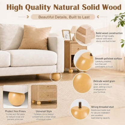 4 Inch Wooden Sofa Legs Set of 4 Walnut Wood Round Sofa Legs with Mounting Plate Screws Solid Wood Furniture Feet for Couch Bed Cabinet Bookcase Ottoman (Yellow) - color: Yellow
