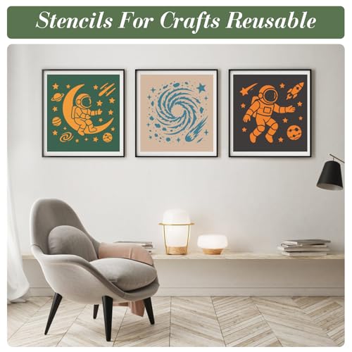 Space Astronaut Stencils for Crafts Reusable 20Pcs Stencils(5.9X5.9 in) - color: Space 1