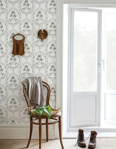 Boho Floral Peel and Stick Wallpaper Gray Green Self Adhesive Wallpaper - color: Gray Green