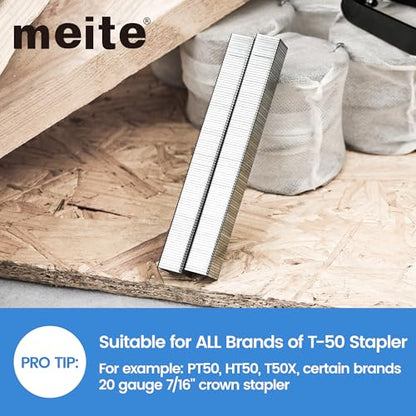meite T50 Staples, 1/2 Inch Length Heavy Duty Staples for Staple Gun, Galvanized, 20 Gauge 3/8" Crown, Compatible with T50 Staple Gun, Ideal for Upholstery, Construction, Furniture (1,512 Counts) - size: 1/2 Inch, style: 1 Pack (1,512 Counts)