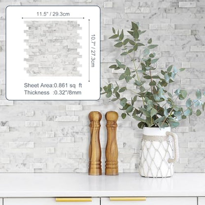 5-Sheet Real Stone Peel and Stick Backsplash — 3D Linear Marble Mosaic, 8mm Thick Solid Natural Stone Tiles for Kitchen, Fireplace & Vanity (11.5"x10.7", Mixed Gray) - color: Carrara white