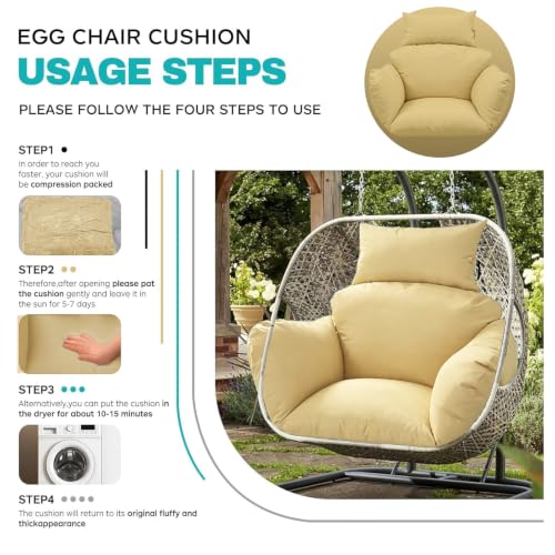 Egg Chair Cushion Replacement, Waterproof Thicken Hanging Egg Swing Chair Cushion for Outdoor Furniture, Wicker Rattan Hammock Basket Cushion with Headrest Pillow 47x31.5x4.7(Khaki) - color: Khaki