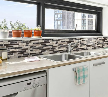 Peel and Stick Backsplash 3D Self Adhesive Wall Tile Brown 10 Sheet - color: Brown