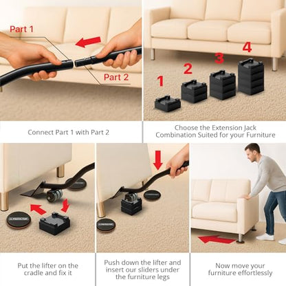 X-Protector Multi-Surface Furniture Sliders & Furniture Lifter Tool Set - size: Lifter + 4+4 Pack 5 in (Grey)