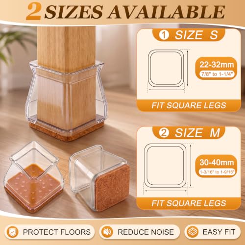 Wenqik 100 Pcs Square Chair Leg Floor Protectors Silicone Chair Leg Covers with Felt Pads Furniture Foot Cap for Hardwood Floors, Reduce Noise, Tile Wood Floor Protecttion Fit 7/8" to 1-1/4" - size: Small