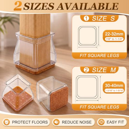 Wenqik 100 Pcs Square Chair Leg Floor Protectors Silicone Chair Leg Covers with Felt Pads Furniture Foot Cap for Hardwood Floors, Reduce Noise, Tile Wood Floor Protecttion Fit 7/8" to 1-1/4" - size: Small