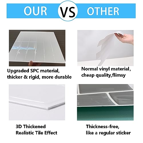 Peel and Stick Tile, New Upgrade Thicker Design Self Adhesive 12" x 12" Large Premium Finger Tiles for Kitchen,Bathroom, Living Room, RV Etc (10-Sheet,White). - color: White